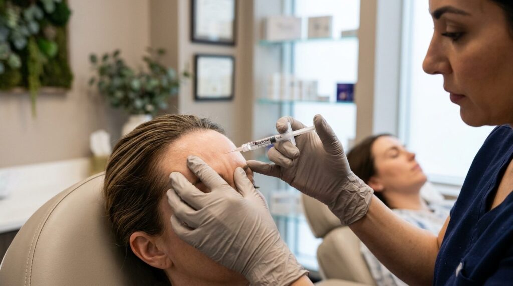 Close-up of experienced dermatologists hands holding botox 