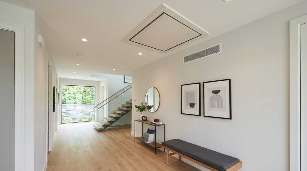 Stylish modern home interior showing sealed attic access poi
