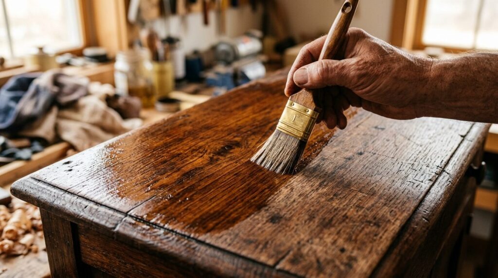 Detailed close-up macro photography of antique wooden furnit